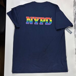 NWT DOUBLE SIDED NYPD Navy Blue WORLD PRIDE Short Sleeve Men's Tee